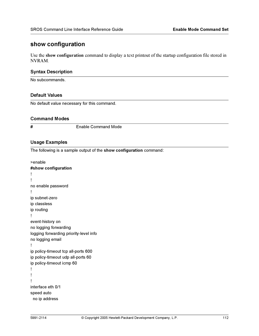 HP 7000 dl Router manual Show configuration, #show configuration 