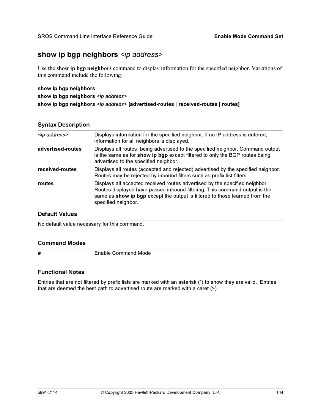 HP 7000 dl Router manual Show ip bgp neighbors ip address, Advertised-routes 