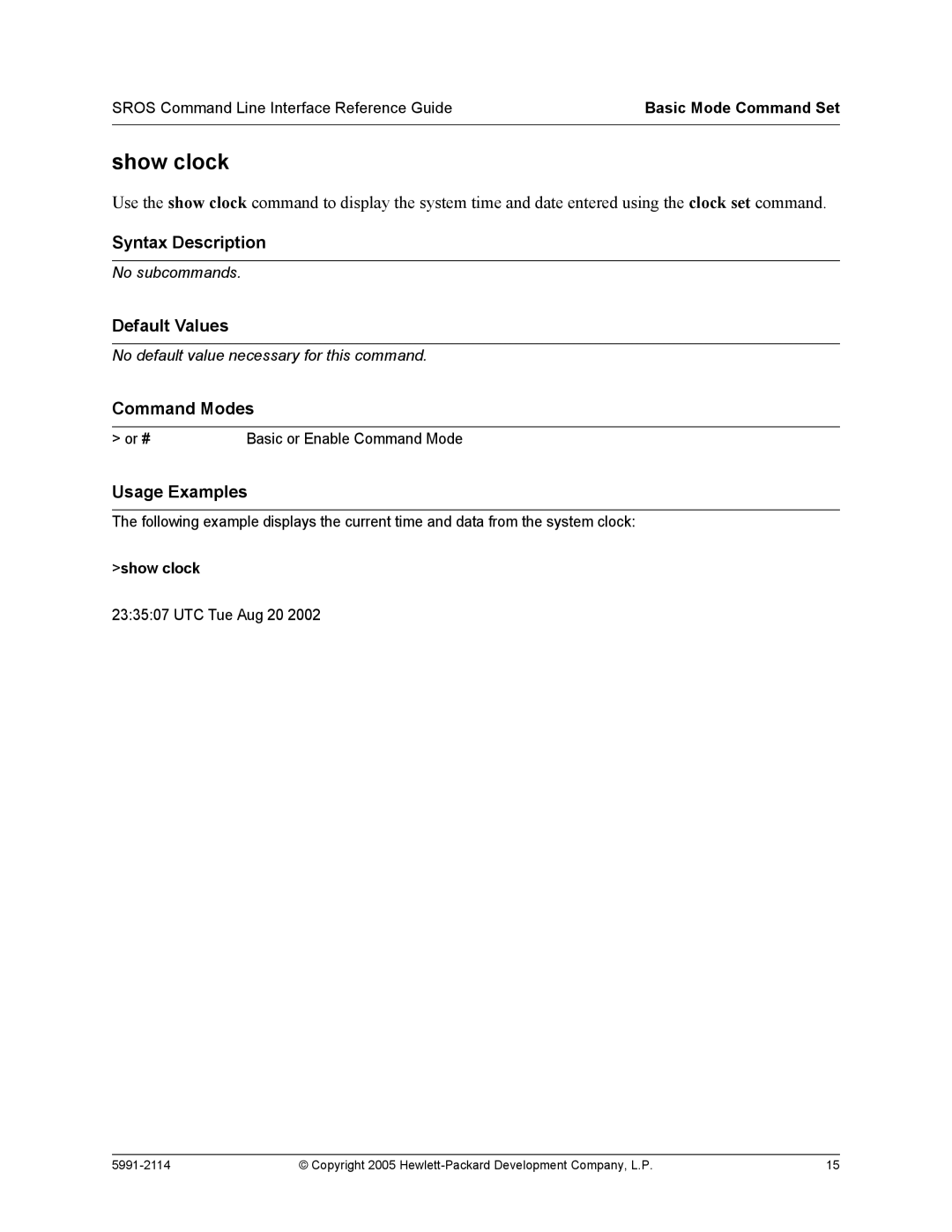 HP 7000 dl Router manual Show clock 