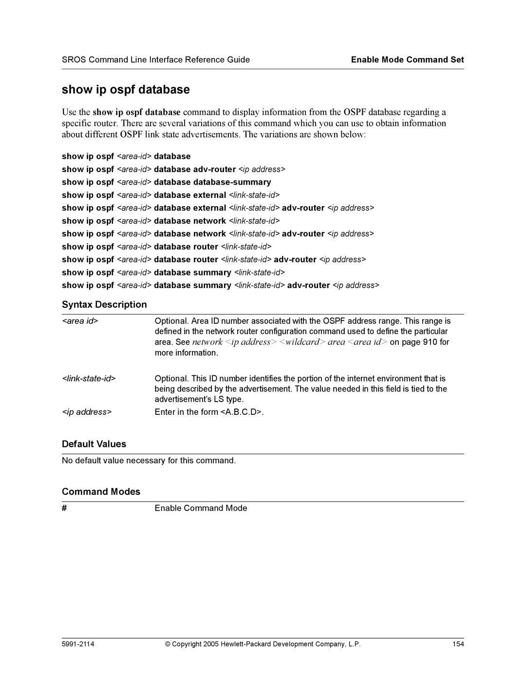 HP 7000 dl Router manual Show ip ospf database, Area id 