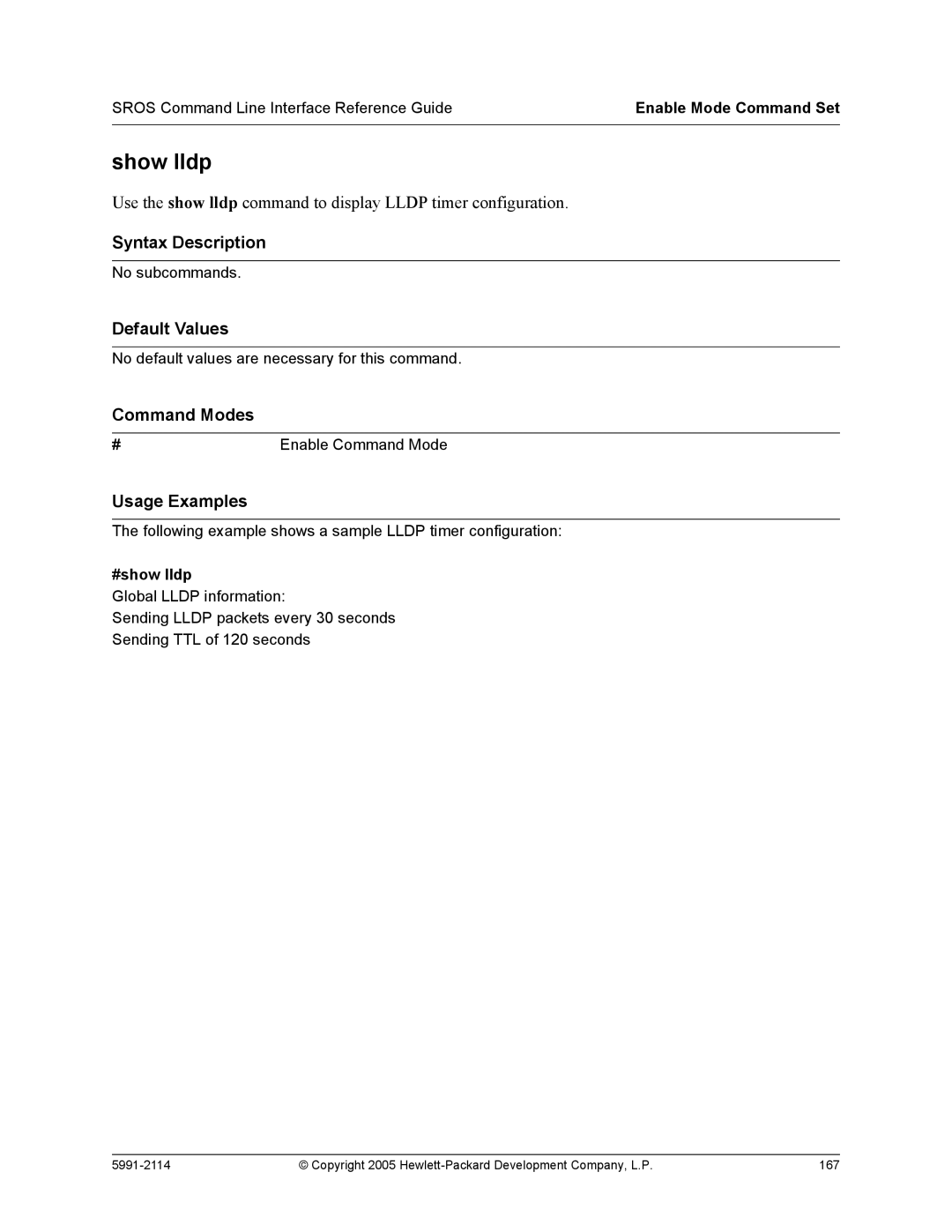 HP 7000 dl Router manual Show lldp, #show lldp 