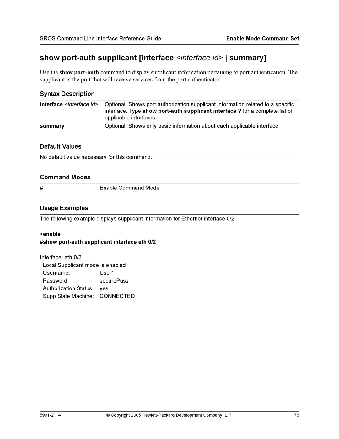 HP 7000 dl Router manual Show port-auth supplicant interface interface id summary 