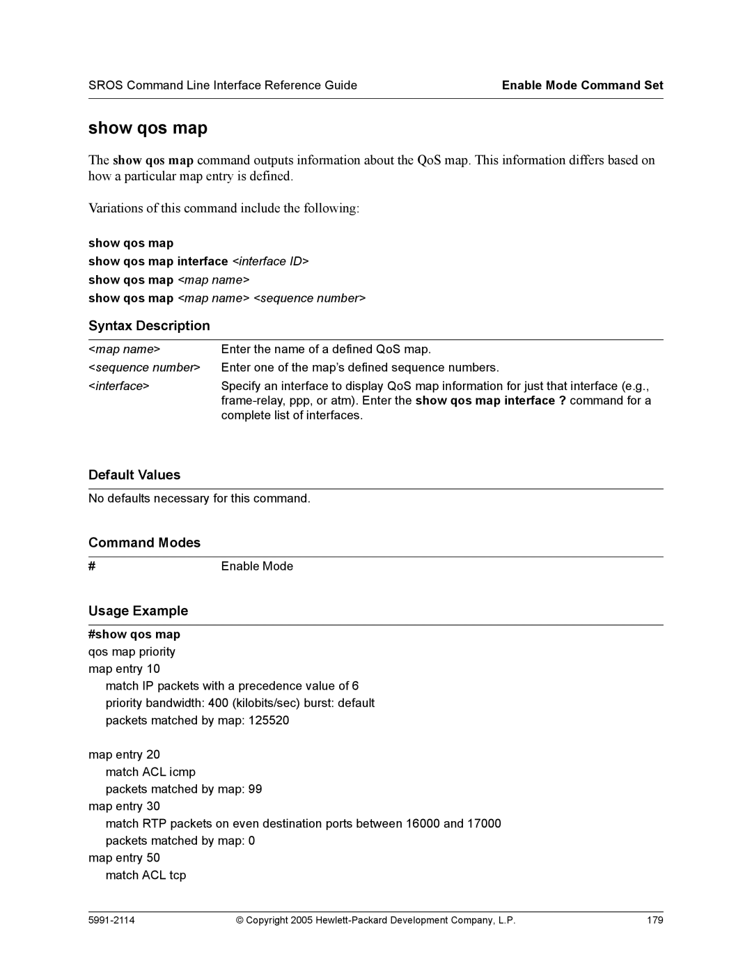 HP 7000 dl Router manual Show qos map, #show qos map qos map priority map entry 