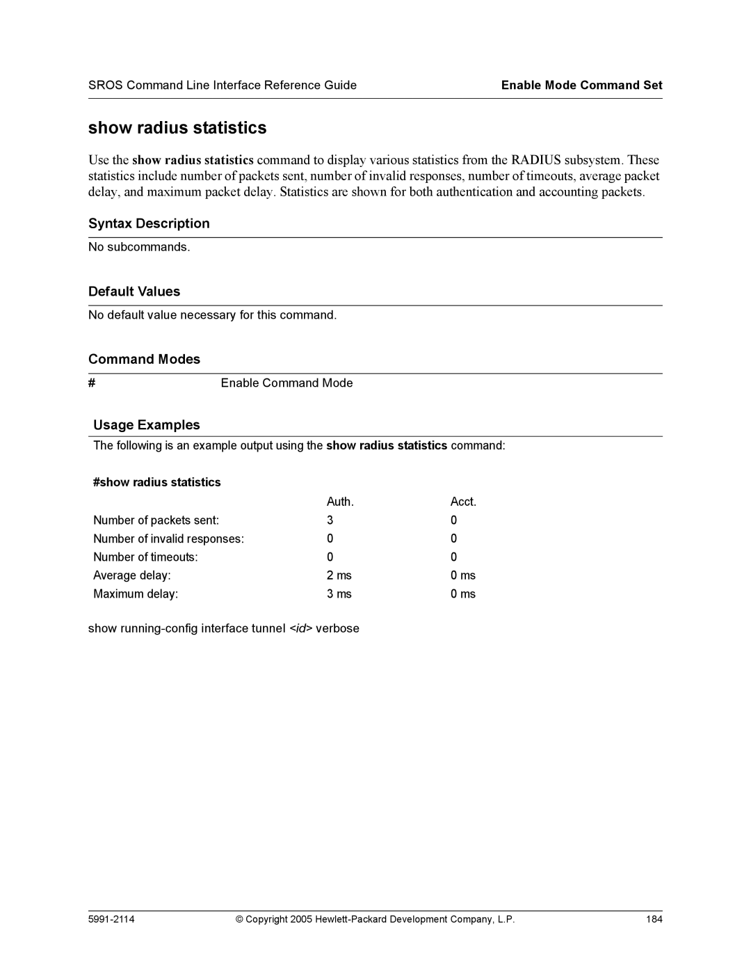 HP 7000 dl Router manual Show radius statistics, #show radius statistics 