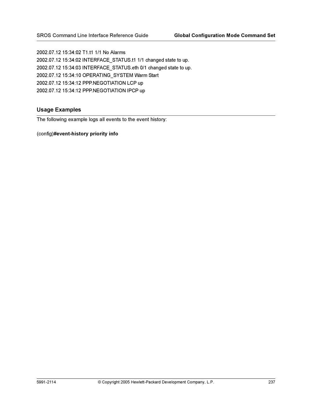 HP 7000 dl Router manual Config#event-history priority info 