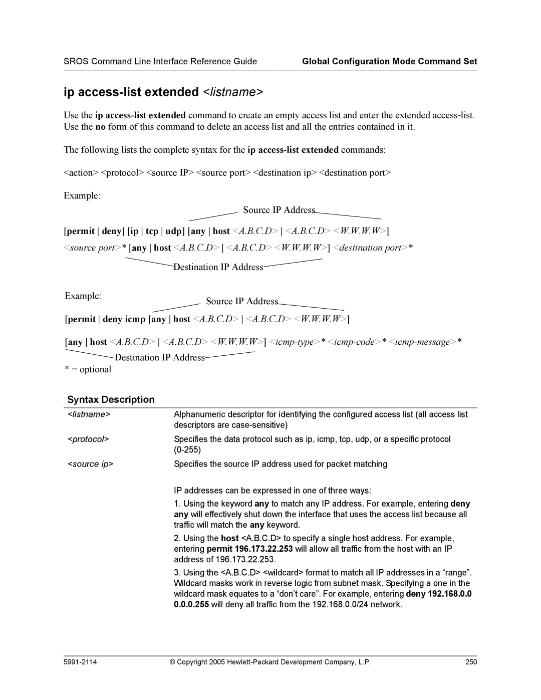 HP 7000 dl Router manual Ip access-list extended listname 