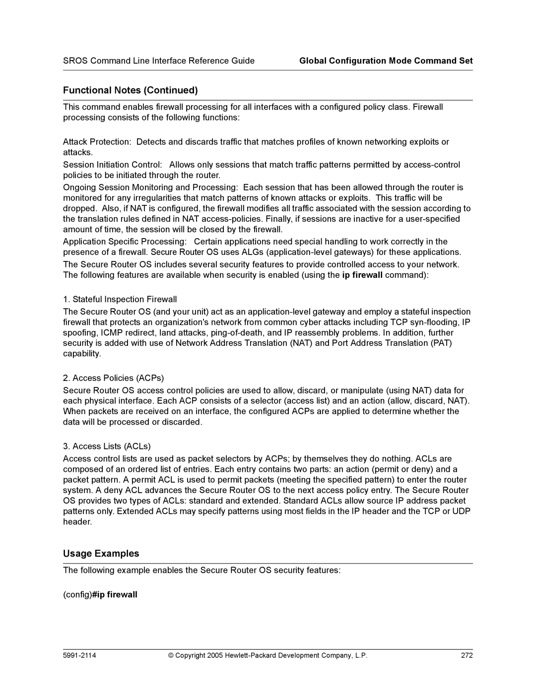 HP 7000 dl Router manual Config#ip firewall 