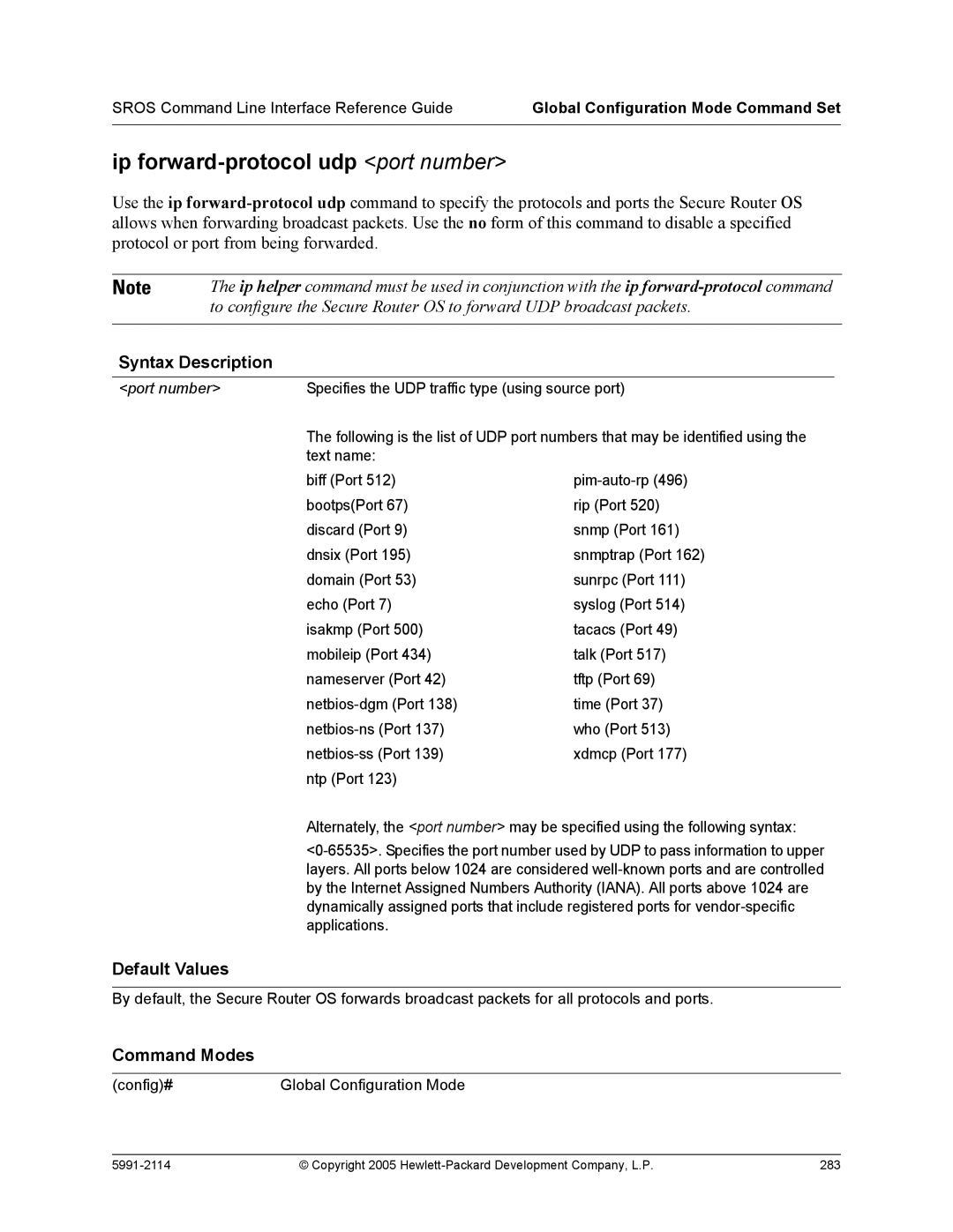 HP 7000 dl Router manual Ip forward-protocol udp port number 