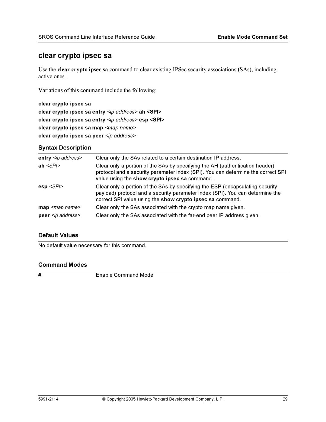 HP 7000 dl Router manual Clear crypto ipsec sa 