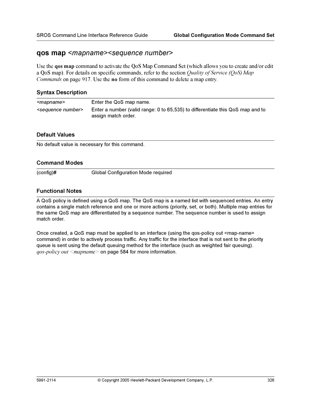 HP 7000 dl Router manual Qos map mapnamesequence number 