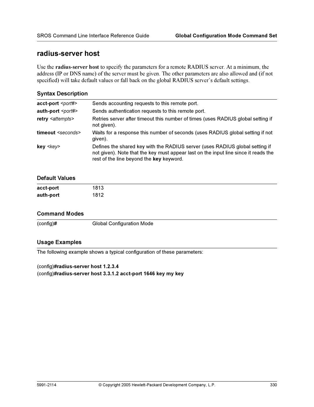 HP 7000 dl Router manual Radius-server host, Acct-port1813 Auth-port1812 