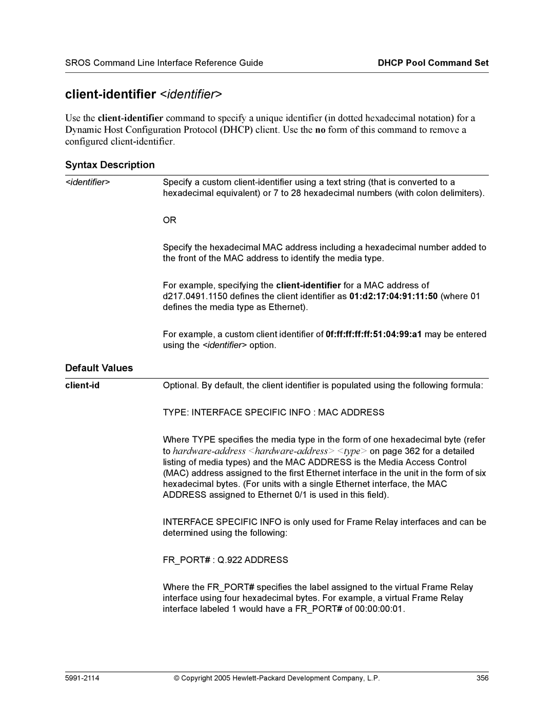 HP 7000 dl Router manual Client-identifier identifier 