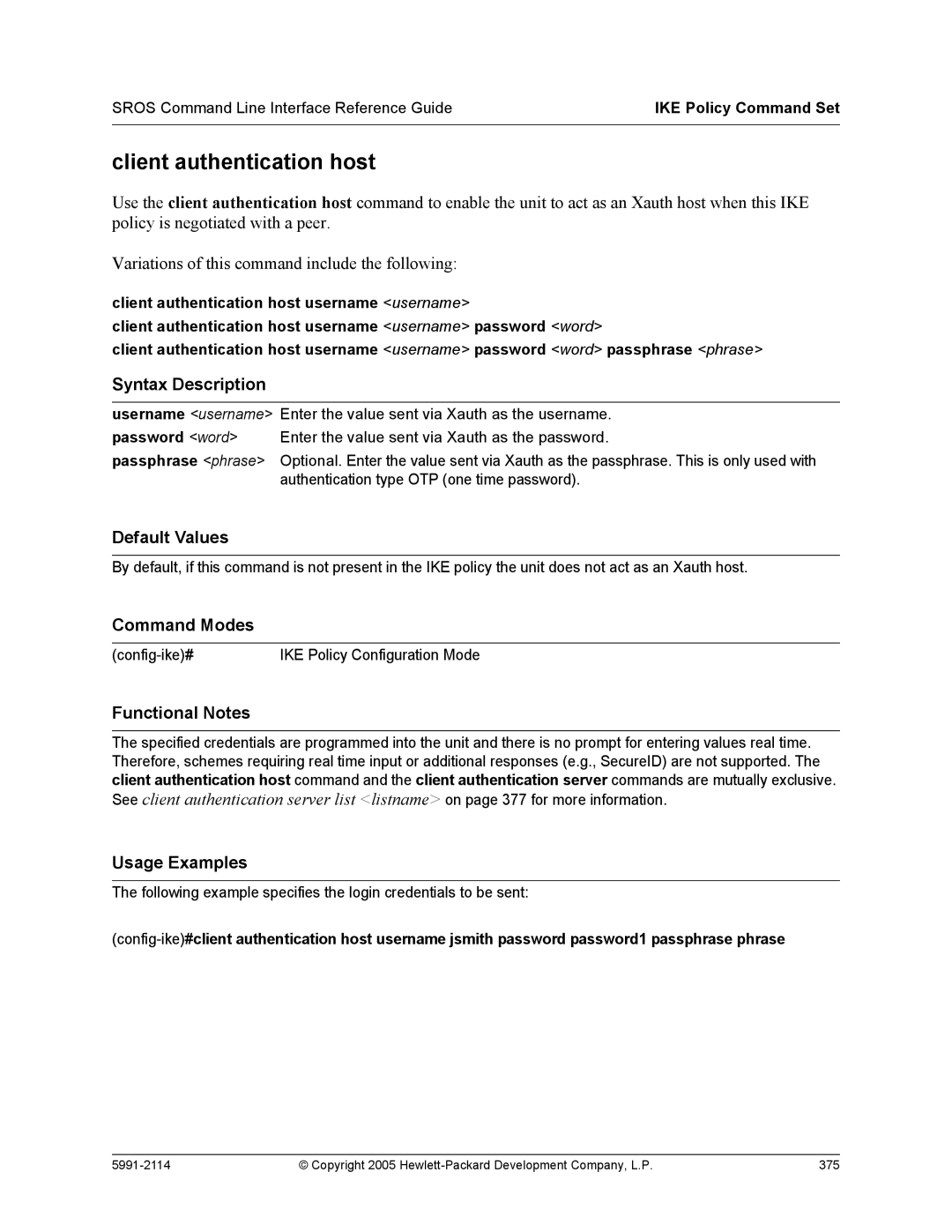 HP 7000 dl Router manual Client authentication host 