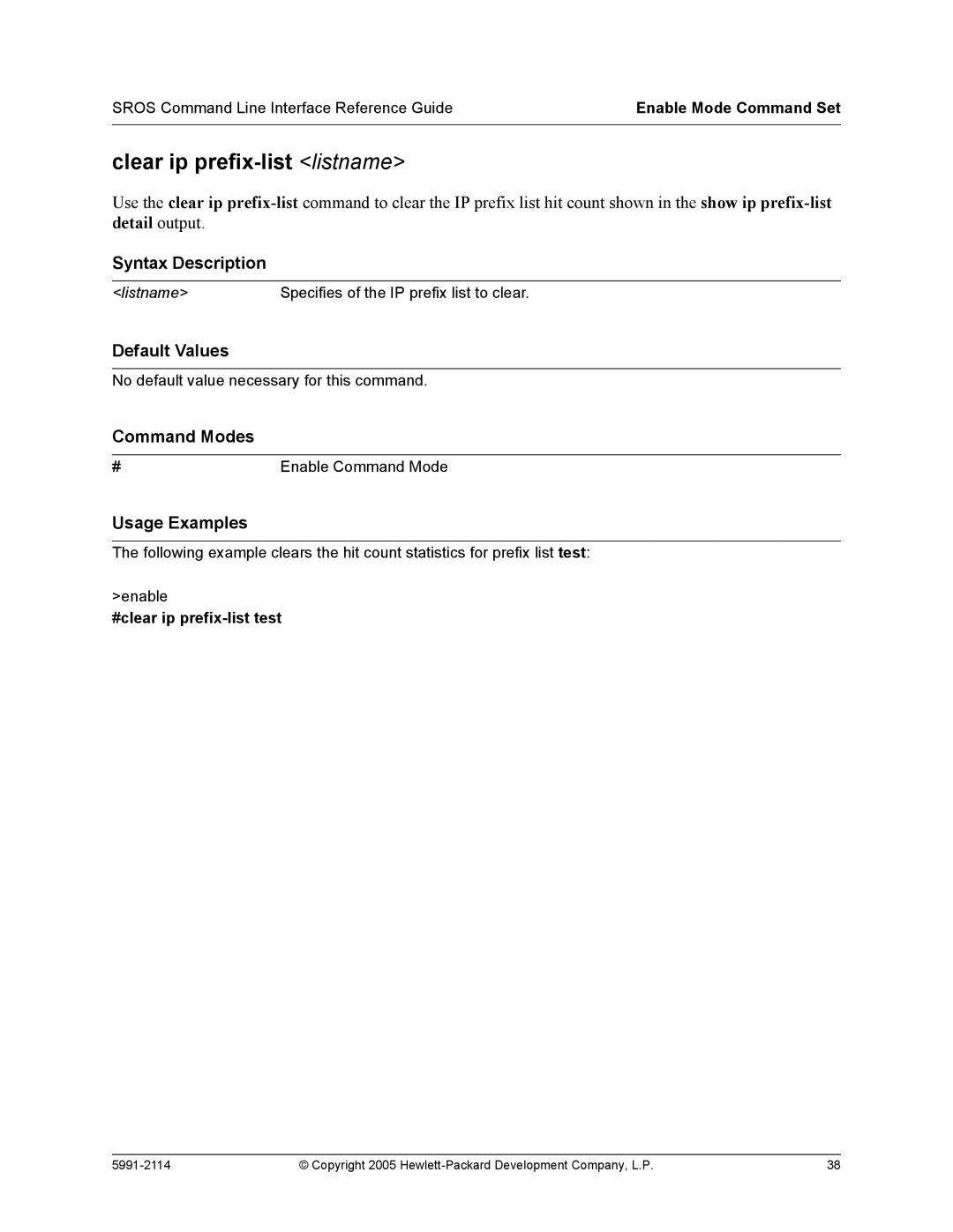 HP 7000 dl Router manual Clear ip prefix-list listname, #clear ip prefix-list test 