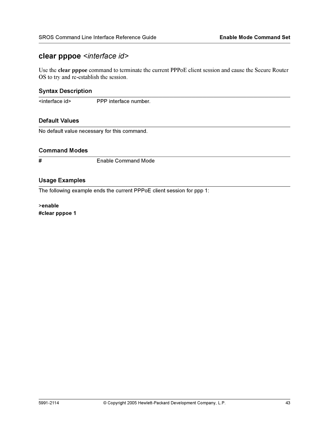 HP 7000 dl Router manual Clear pppoe interface id, Enable #clear pppoe 