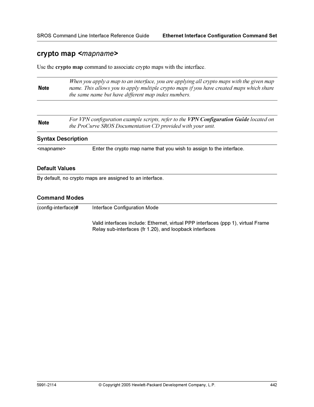 HP 7000 dl Router manual Crypto map mapname 