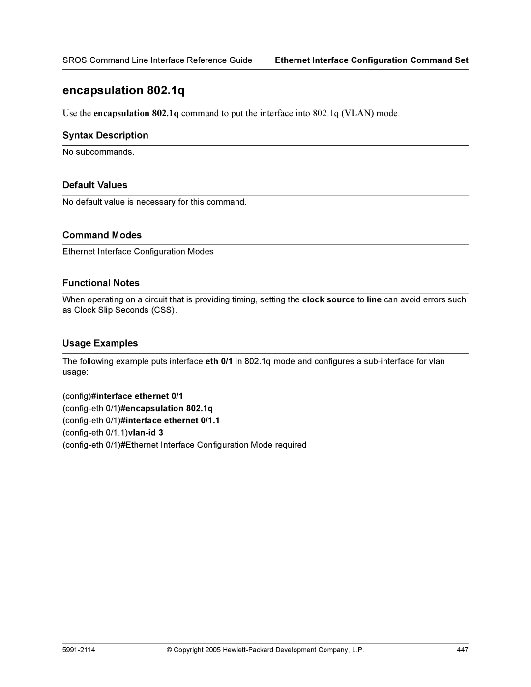 HP 7000 dl Router manual Encapsulation 802.1q 