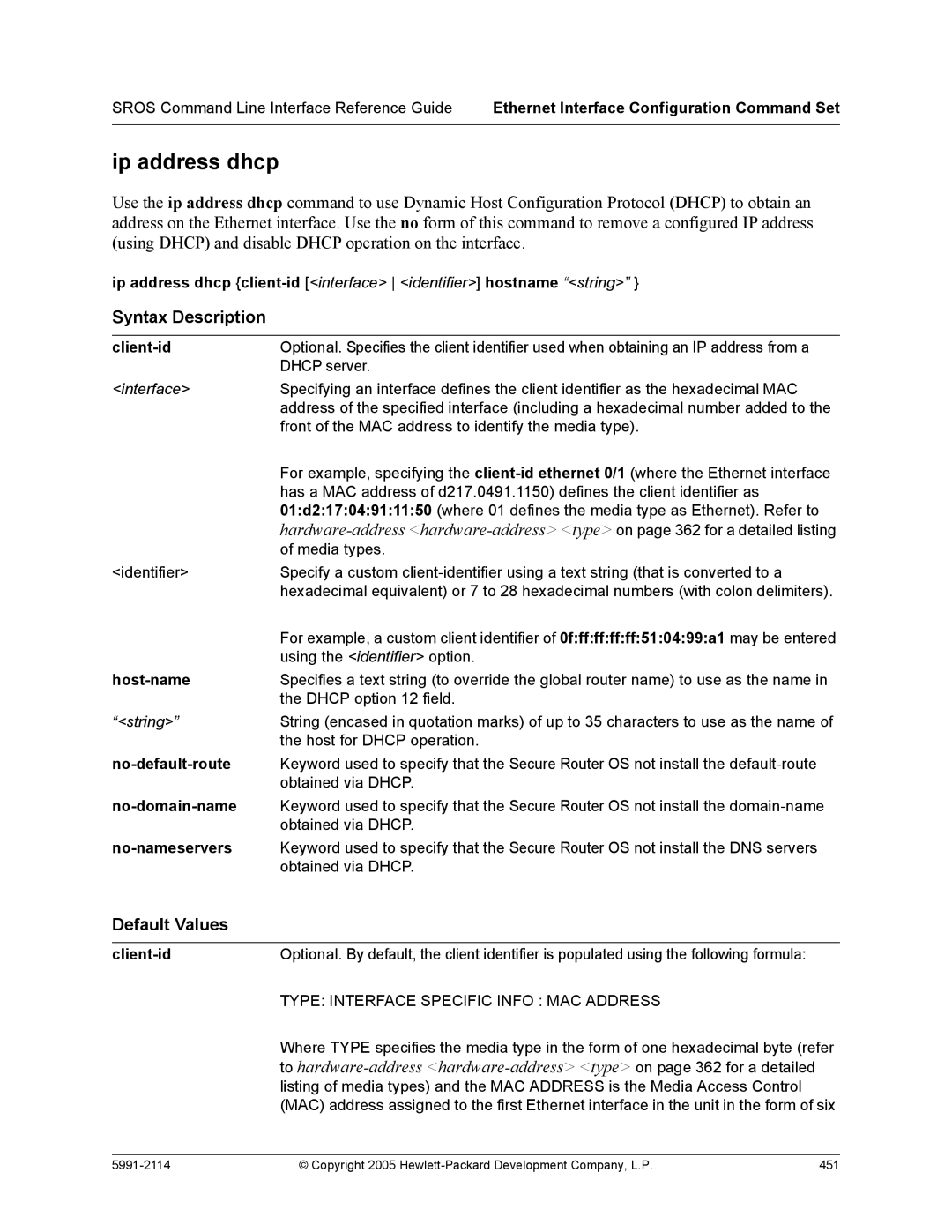 HP 7000 dl Router manual Ip address dhcp 