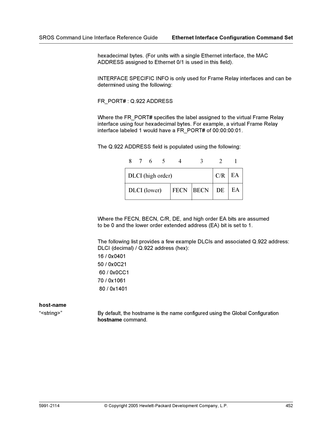 HP 7000 dl Router manual Dlci high order Dlci lower 