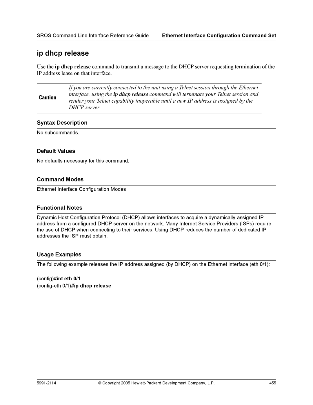 HP 7000 dl Router manual Ip dhcp release 