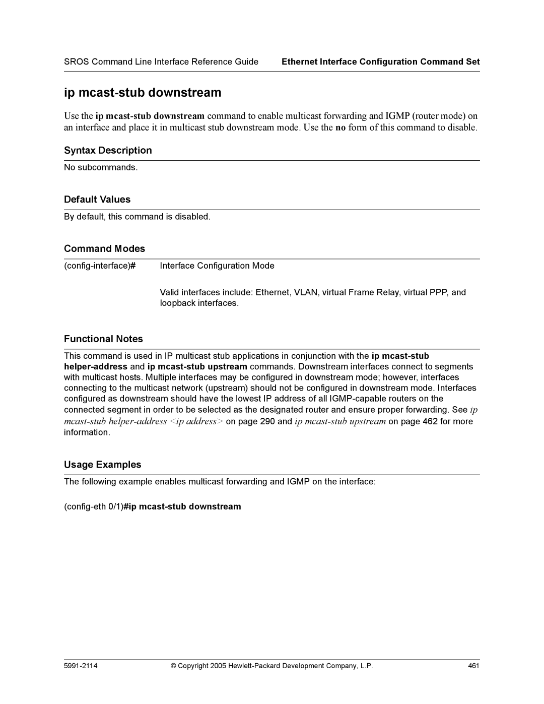 HP 7000 dl Router manual Ip mcast-stub downstream, Config-eth 0/1#ip mcast-stub downstream 