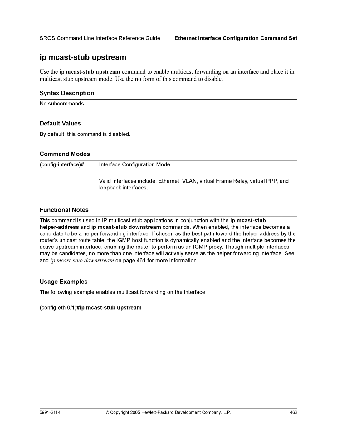 HP 7000 dl Router manual Ip mcast-stub upstream, Config-eth 0/1#ip mcast-stub upstream 