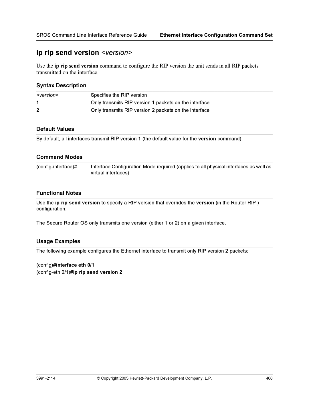 HP 7000 dl Router manual Ip rip send version version 