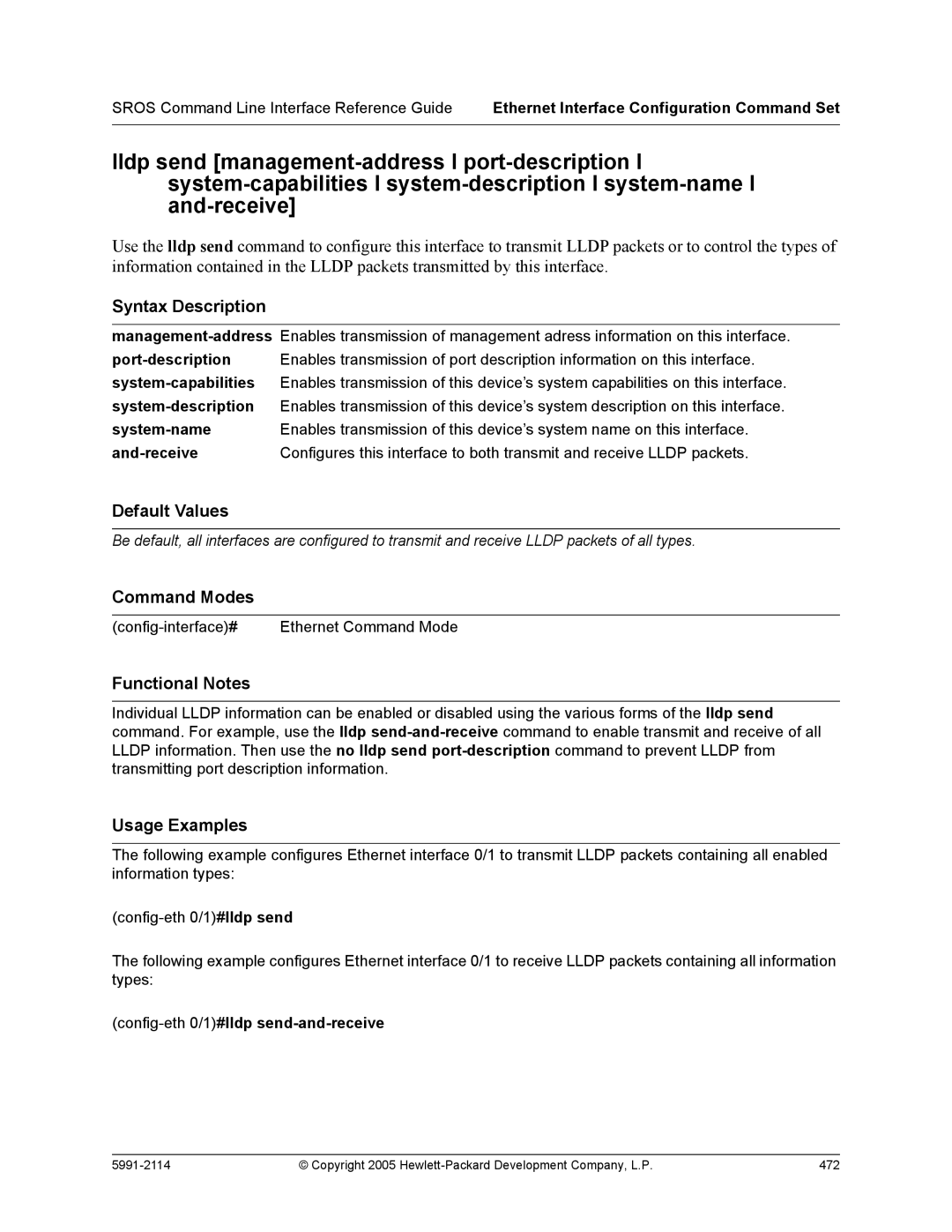 HP 7000 dl Router manual Config-eth 0/1#lldp send-and-receive 