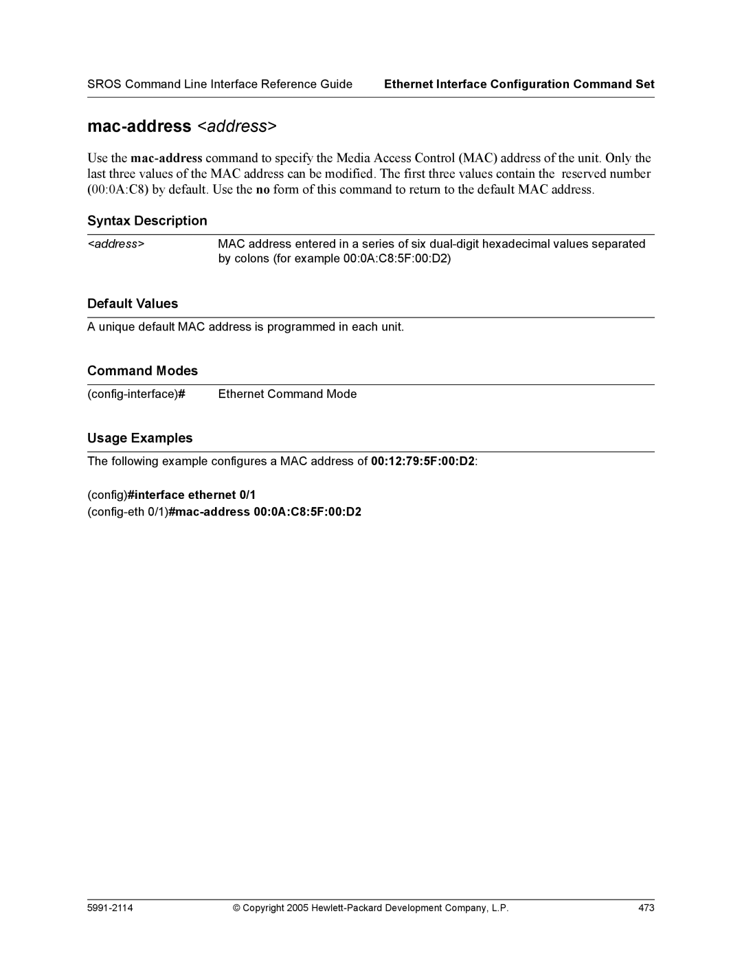 HP 7000 dl Router manual Mac-address address 