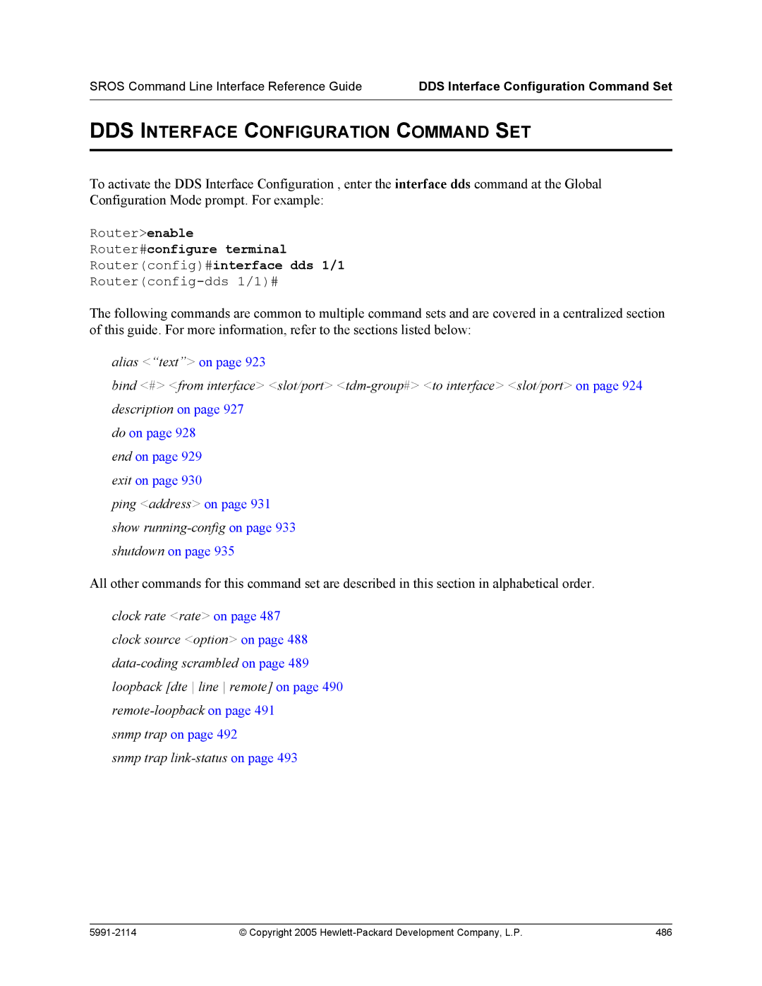 HP 7000 dl Router manual DDS Interface Configuration Command SET, DDS Interface Configuration Command Set 