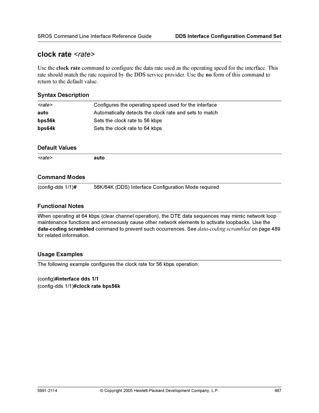 HP 7000 dl Router manual Clock rate rate, Config#interface dds 1/1 