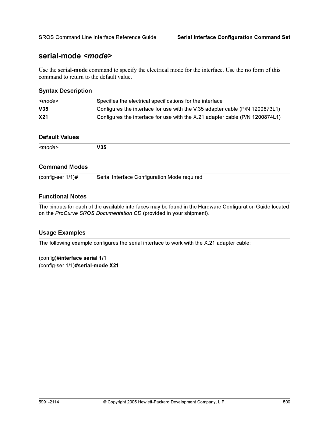 HP 7000 dl Router manual Serial-mode mode 