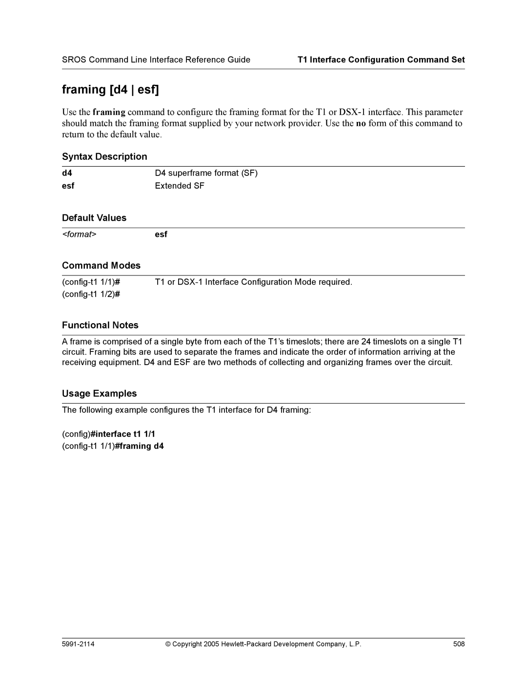 HP 7000 dl Router manual Framing d4 esf, D4 superframe format SF, Esf Extended SF 