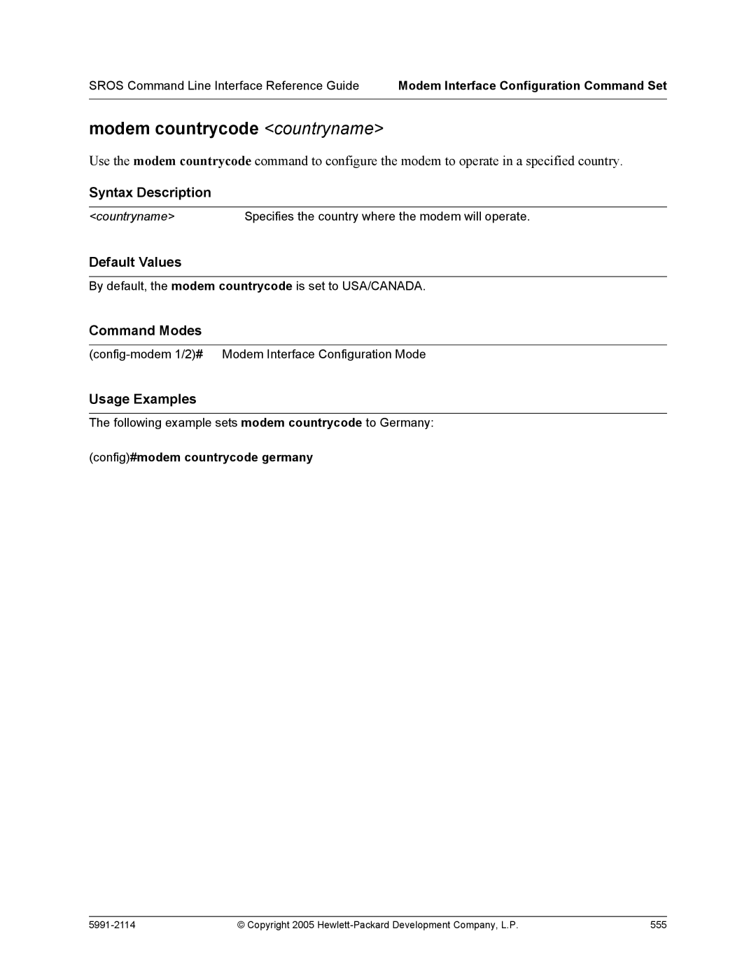 HP 7000 dl Router manual Modem countrycode countryname 