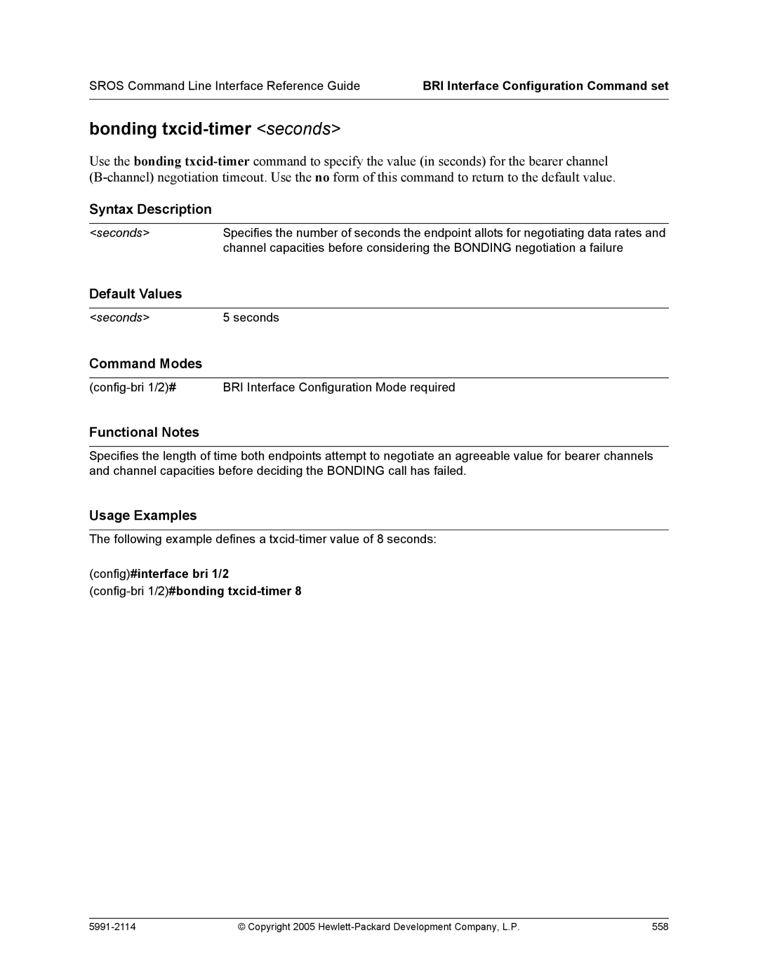 HP 7000 dl Router manual Bonding txcid-timer seconds 