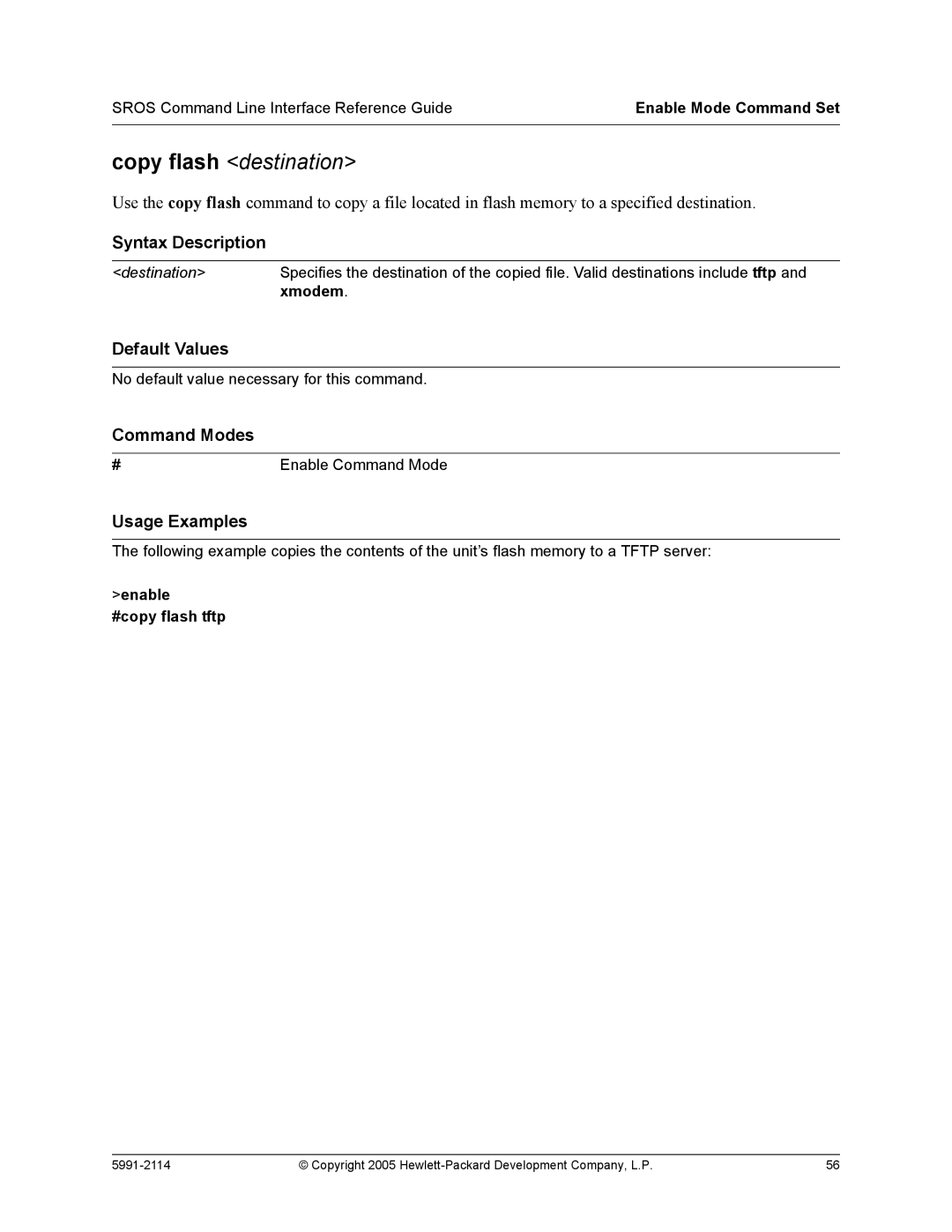 HP 7000 dl Router manual Copy flash destination, Enable #copy flash tftp 