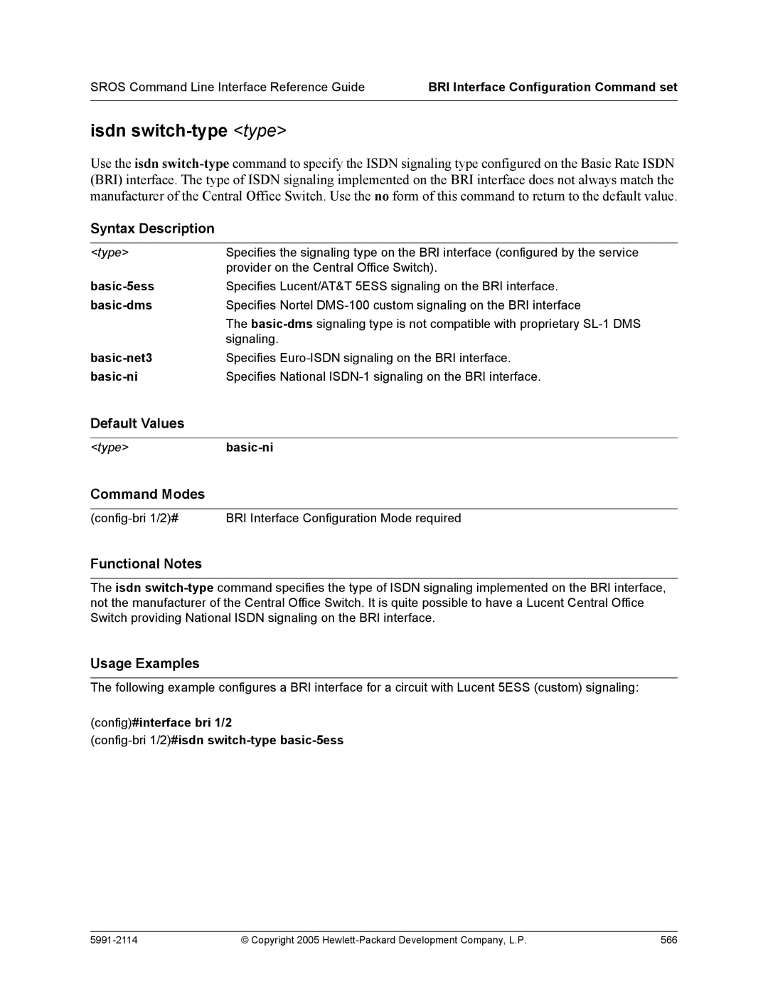 HP 7000 dl Router manual Isdn switch-type type, Typebasic-ni 