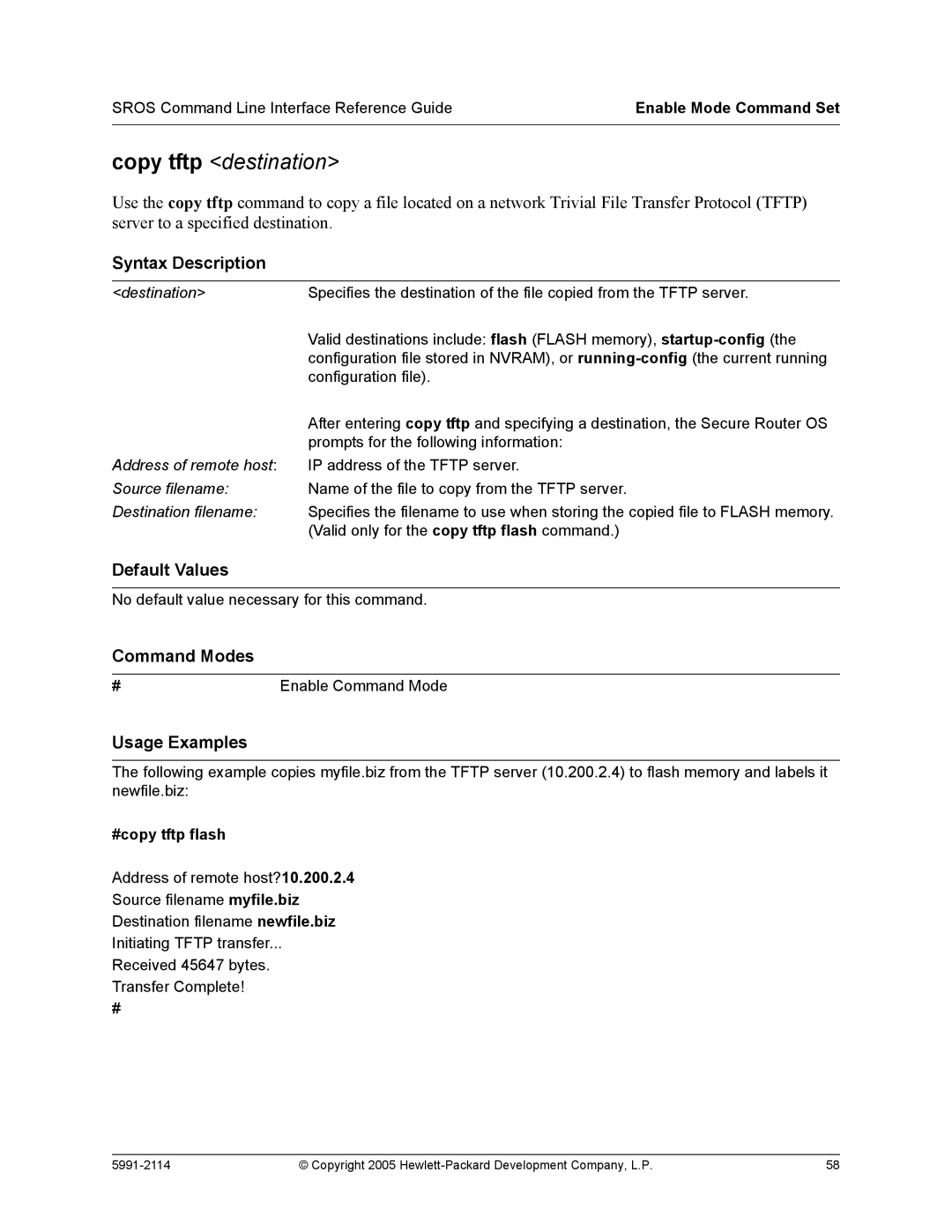 HP 7000 dl Router manual Copy tftp destination, #copy tftp flash 