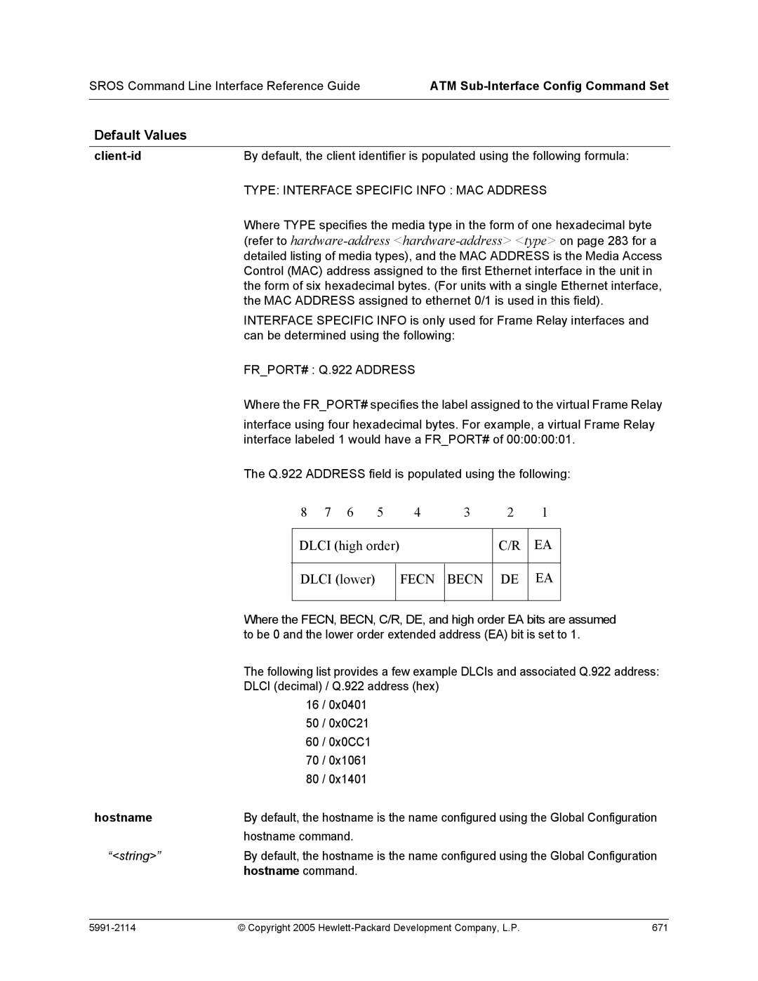 HP 7000 dl Router manual MAC Address assigned to ethernet 0/1 is used in this field 