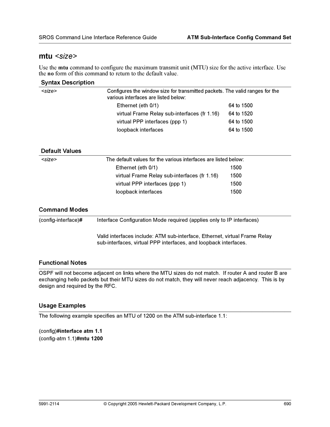 HP 7000 dl Router manual Config-atm 1.1#mtu 