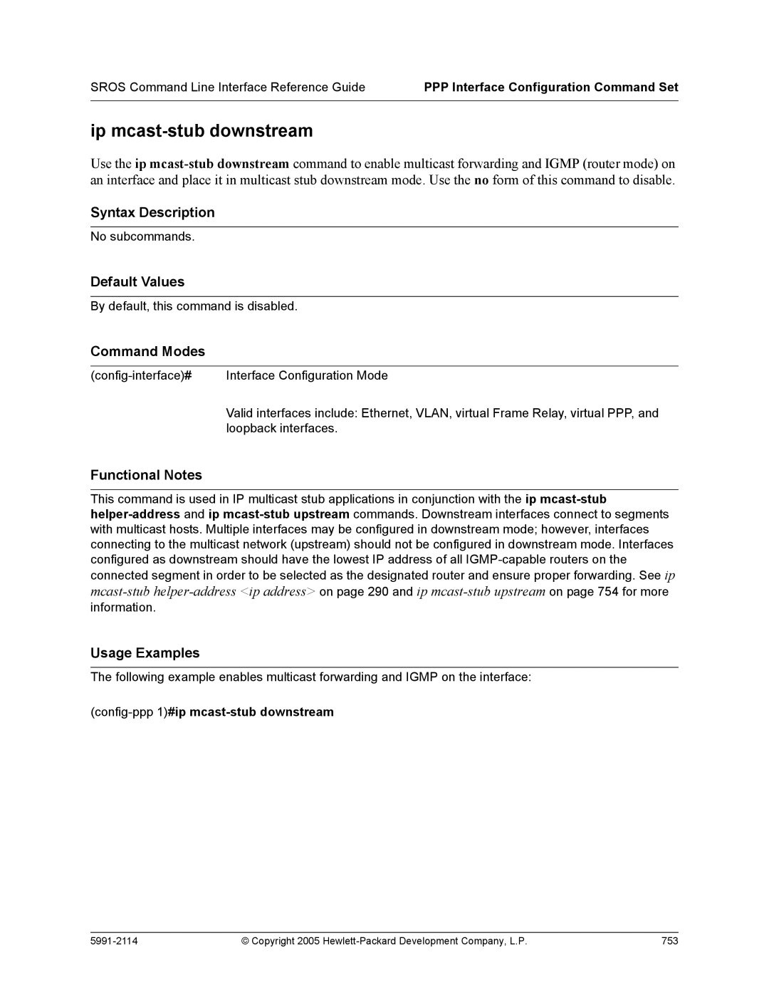 HP 7000 dl Router manual Ip mcast-stub downstream, Config-ppp 1#ip mcast-stub downstream 