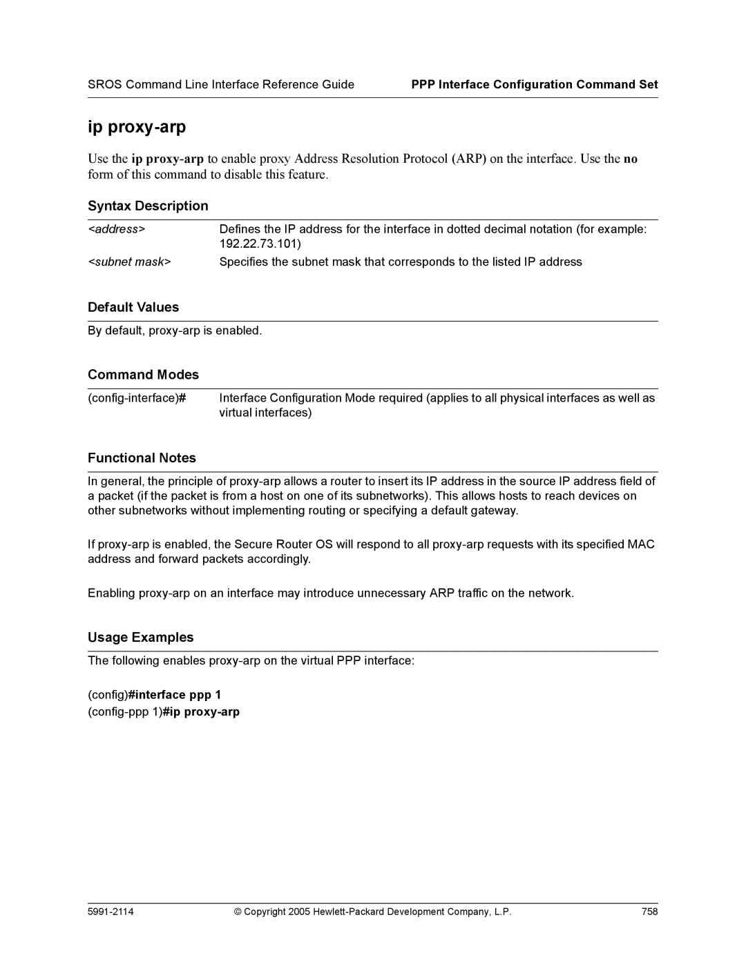 HP 7000 dl Router manual By default, proxy-arp is enabled 