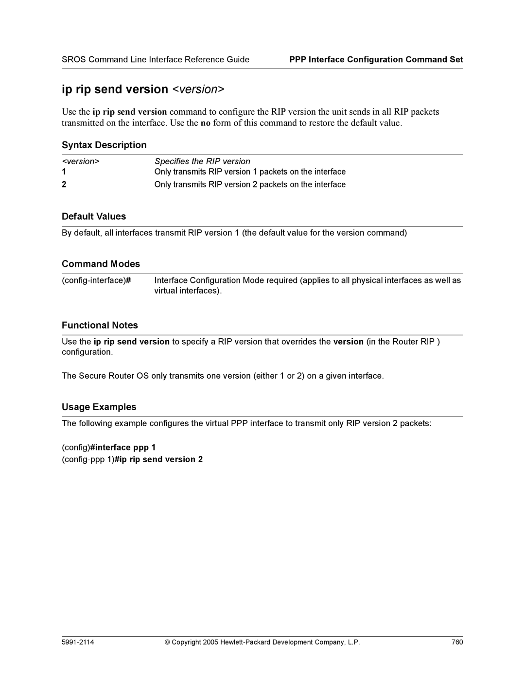 HP 7000 dl Router manual Version Specifies the RIP version 