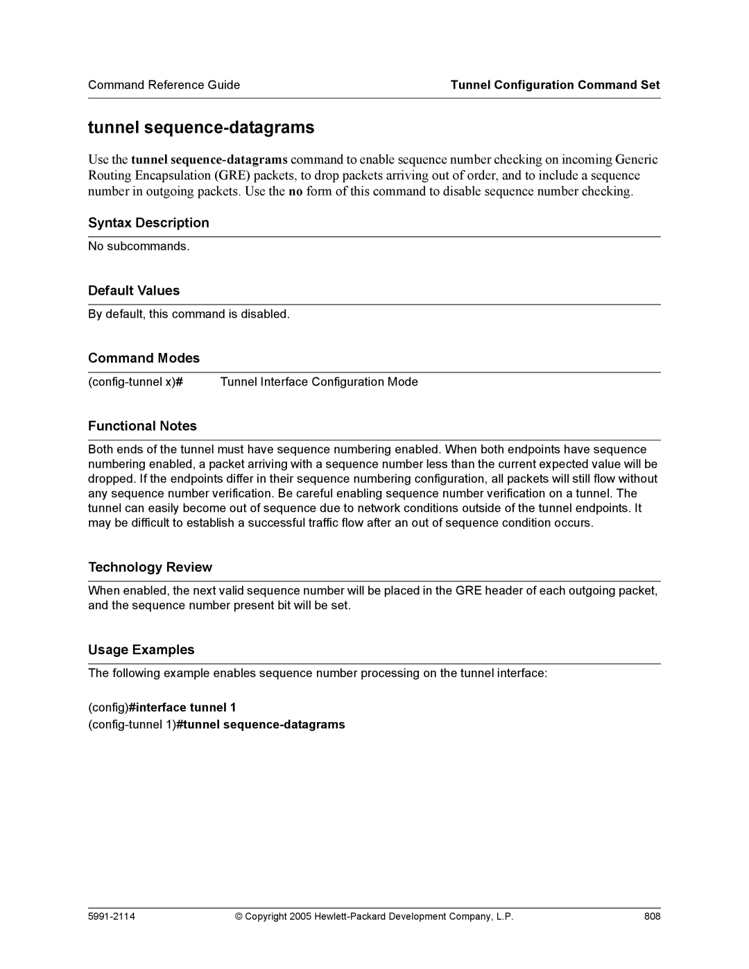 HP 7000 dl Router manual Tunnel sequence-datagrams 