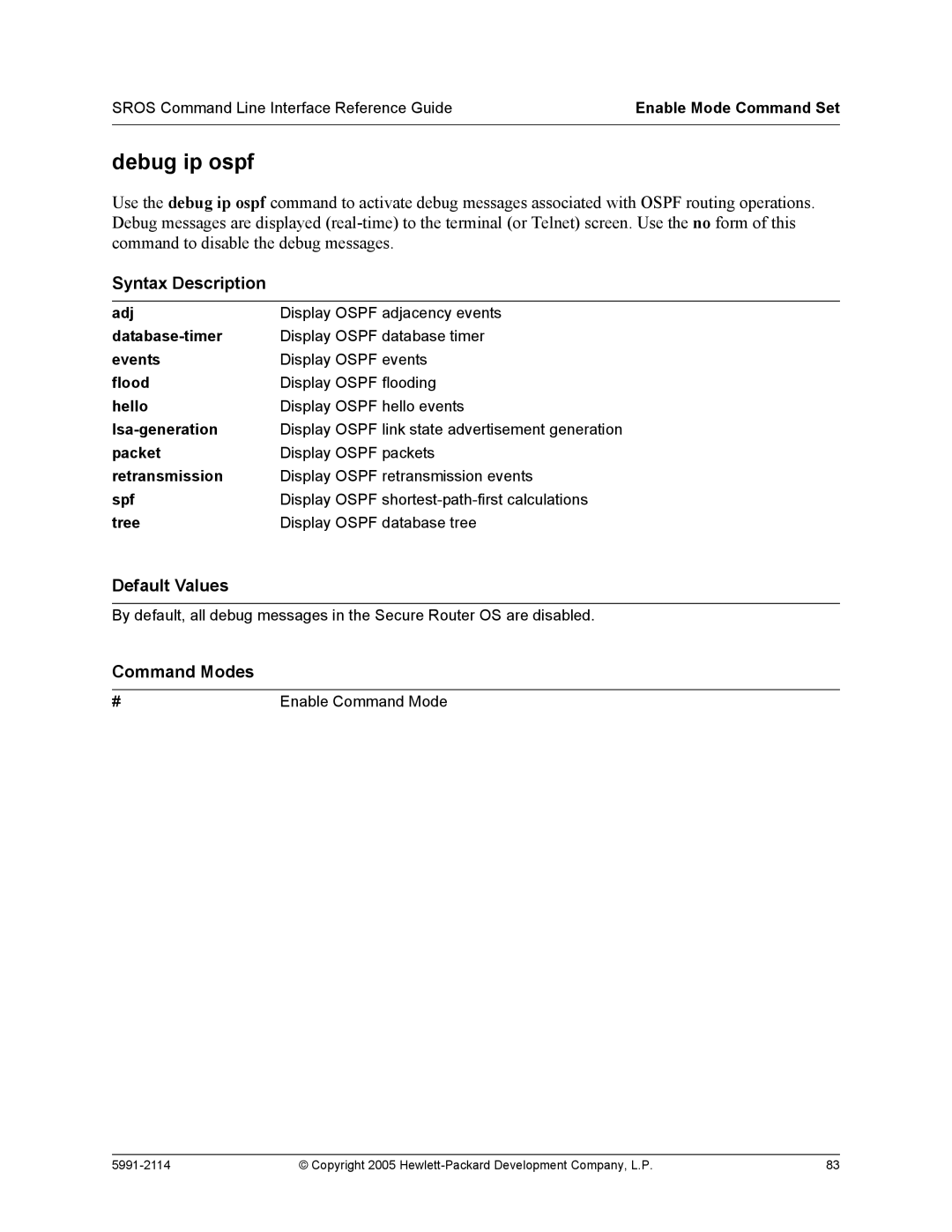 HP 7000 dl Router manual Debug ip ospf 