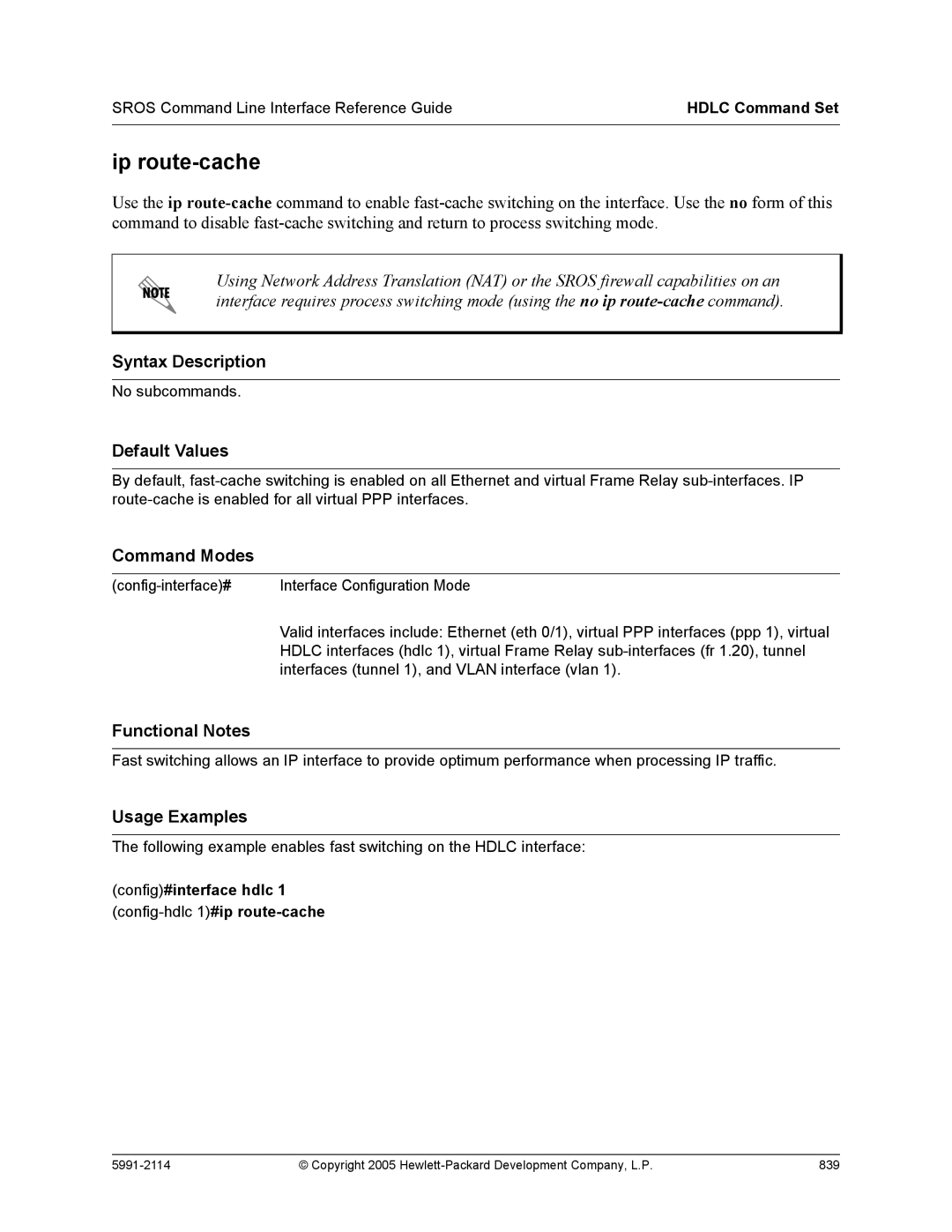 HP 7000 dl Router manual Config-hdlc 1#ip route-cache 