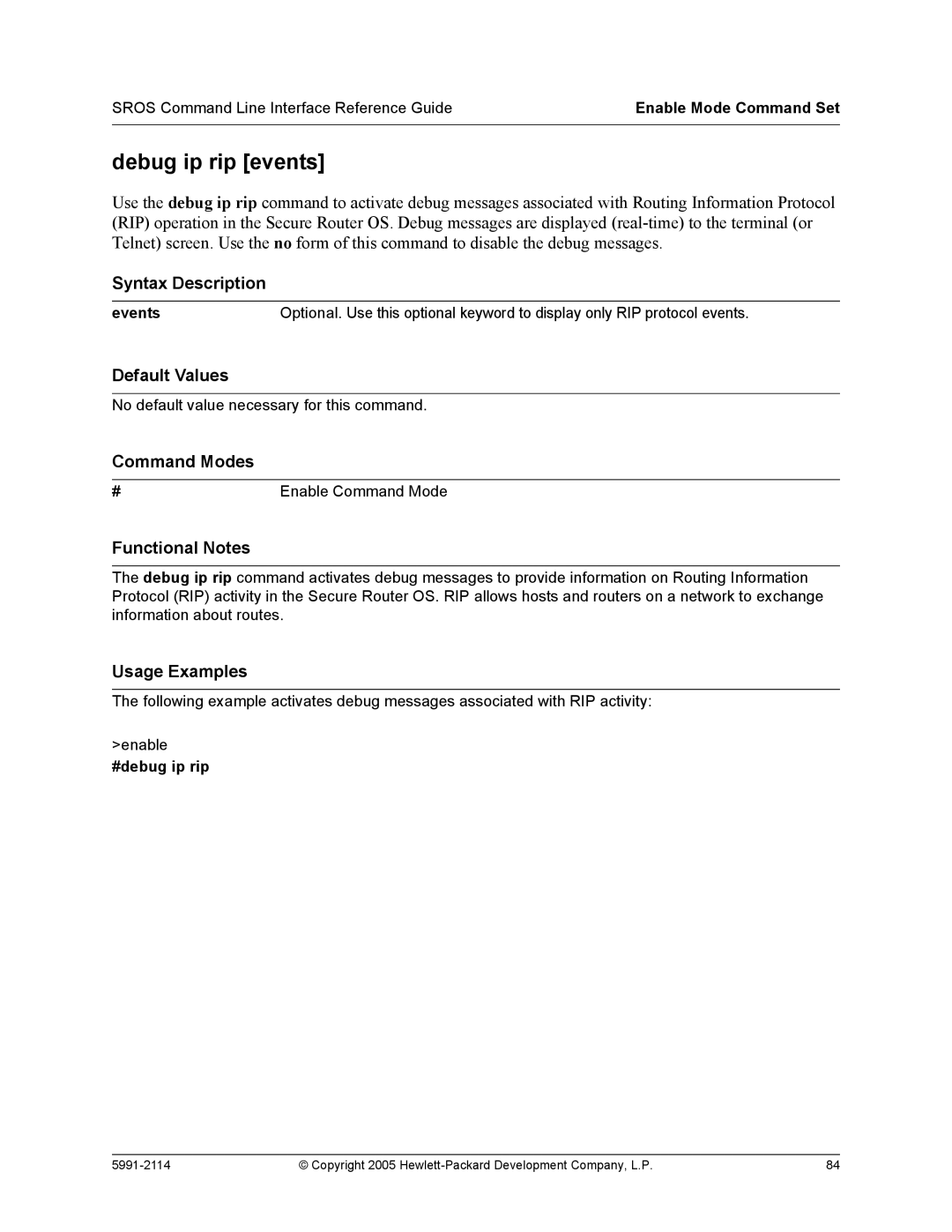 HP 7000 dl Router manual Debug ip rip events, #debug ip rip 