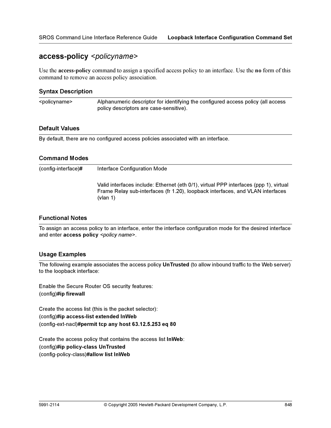 HP 7000 dl Router manual Copyright 2005 Hewlett-Packard Development Company, L.P 848 