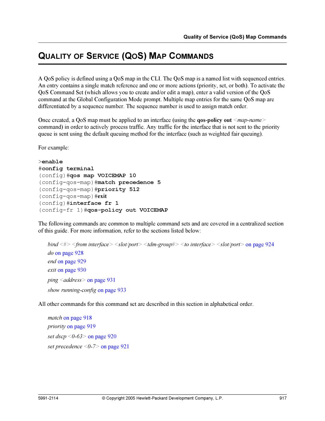 HP 7000 dl Router manual Quality of Service QOS MAP Commands, Quality of Service QoS Map Commands 