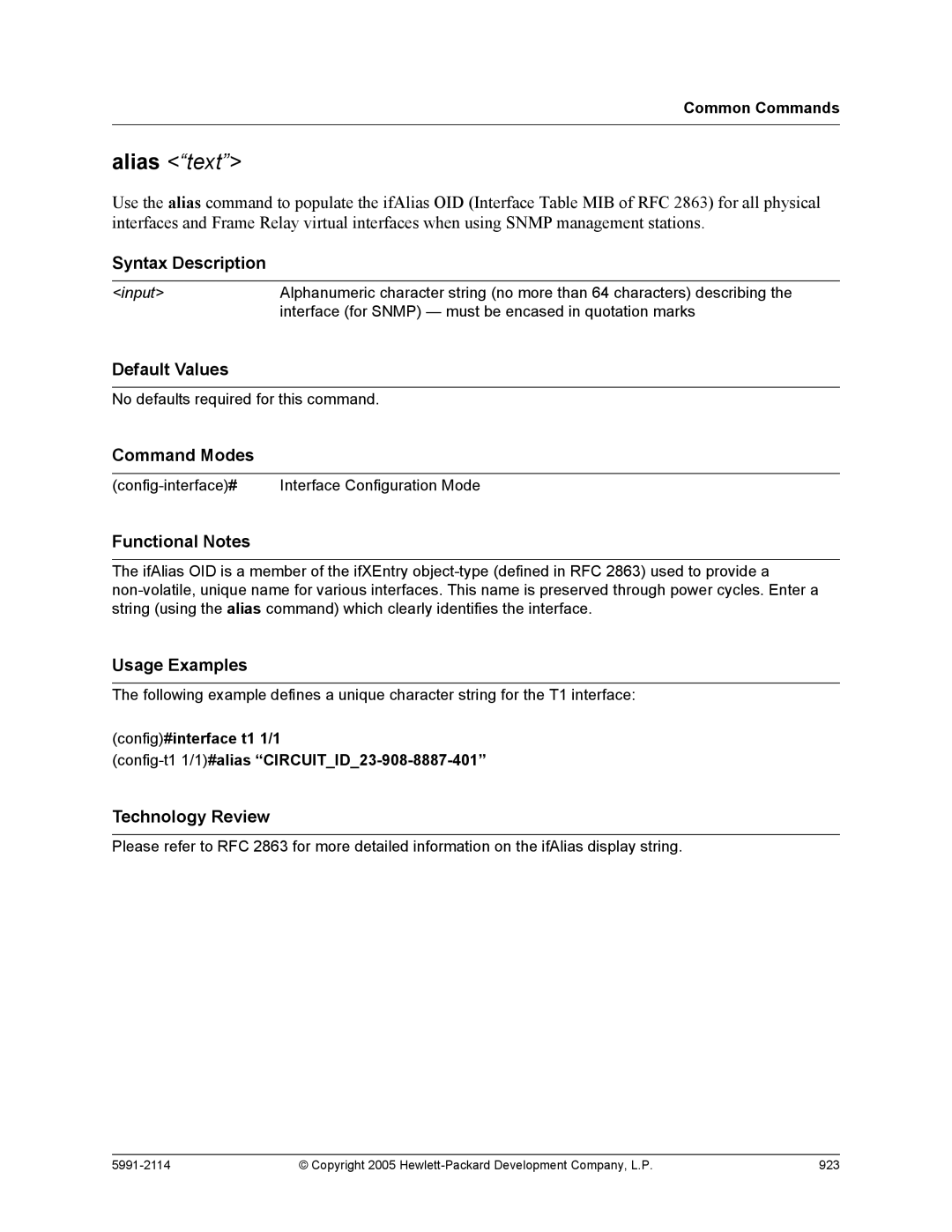 HP 7000 dl Router manual Alias text 